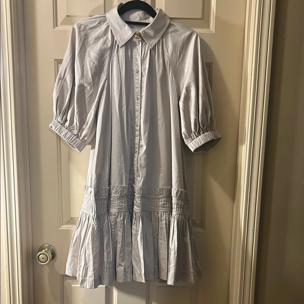 NWOT. Aje Novella Mini Smock Dress. Stylish Beige Dress with Ruffle Hem - Picture 7 of 13